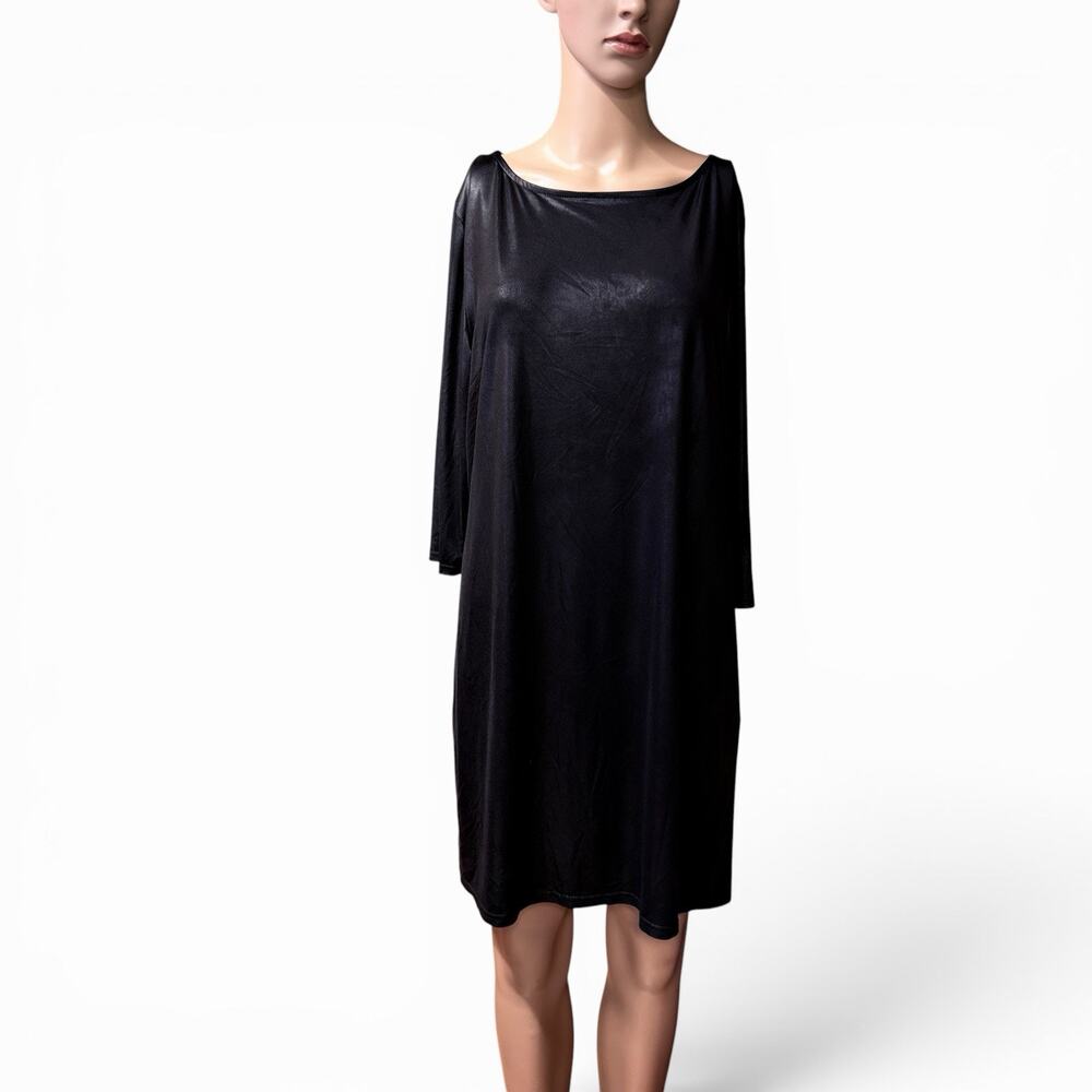 Atmosphere Black Sinky Shift Dress Women’s Sz US 14 Liquid Stretchy Mini 90s